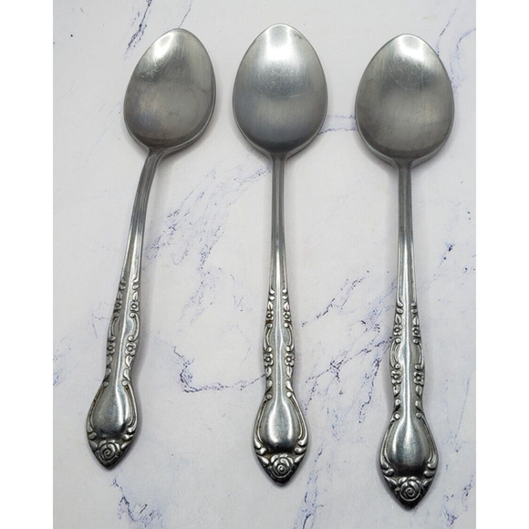 Orleans Silver Stainless ORL50 3 Piece Tablespoons Floral Scrolls Glossy - Picture 1 of 9